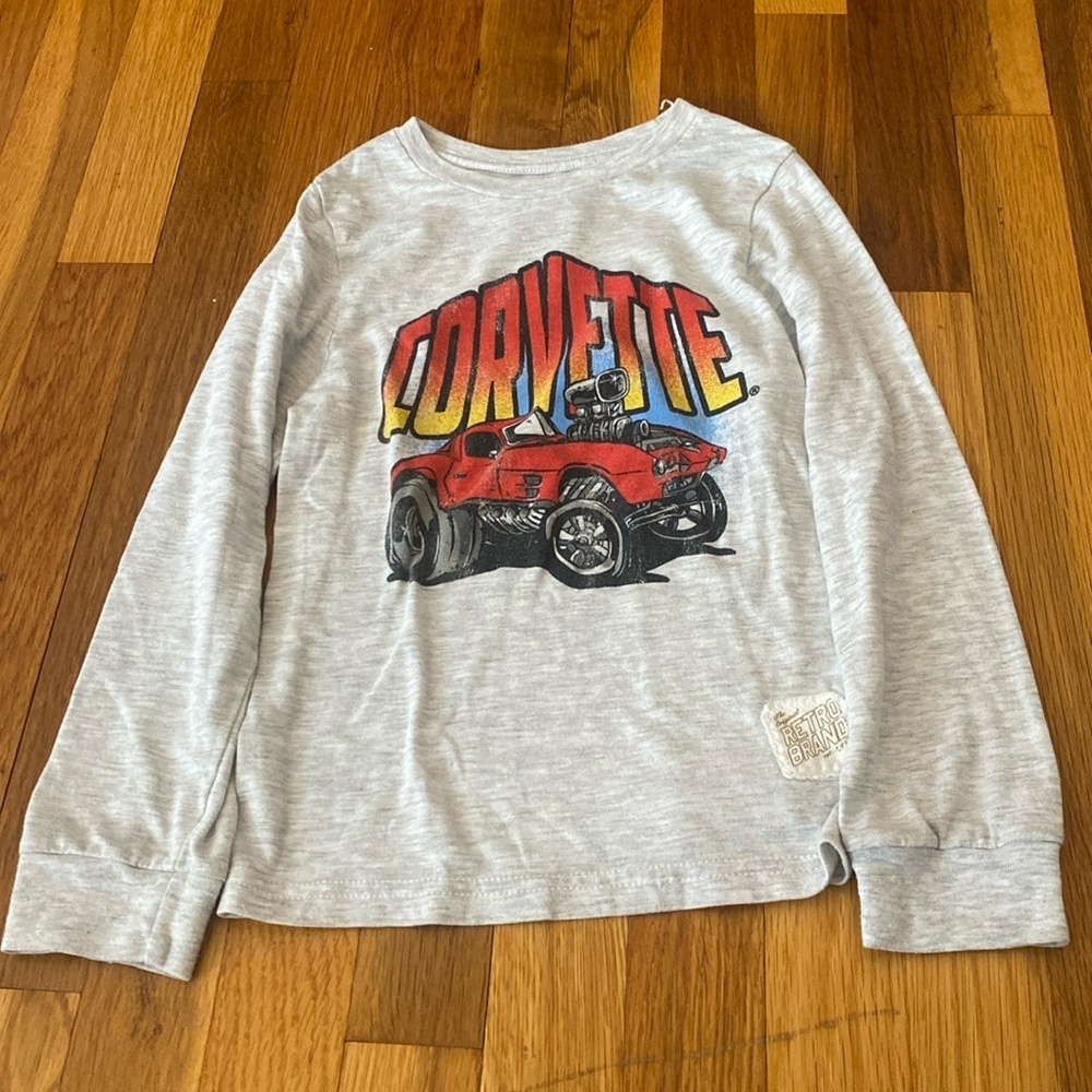 Retro Brand Boys Gray Long Sleeve Shirt With Corvette Design Size 5
